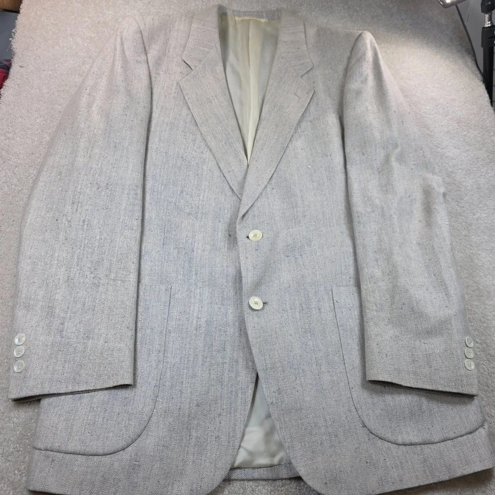 House of Darby Ltd Mens 36R Oatmeal Blue Fleck 100% Silk VTG Sport Coat Blazer